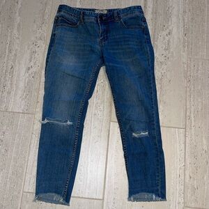 Free People Cropped Distressed Jeans in Dark Blue